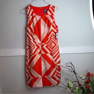 Vince Camuto Red and White Geometric Midi Dress